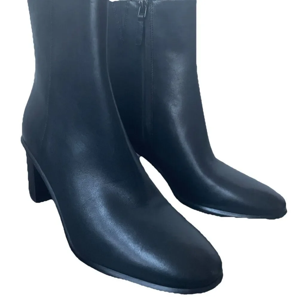 NEW Tory Burch Brooke Stamped Heel Leather Bootie Ankle Boots Black Sz 10.5
